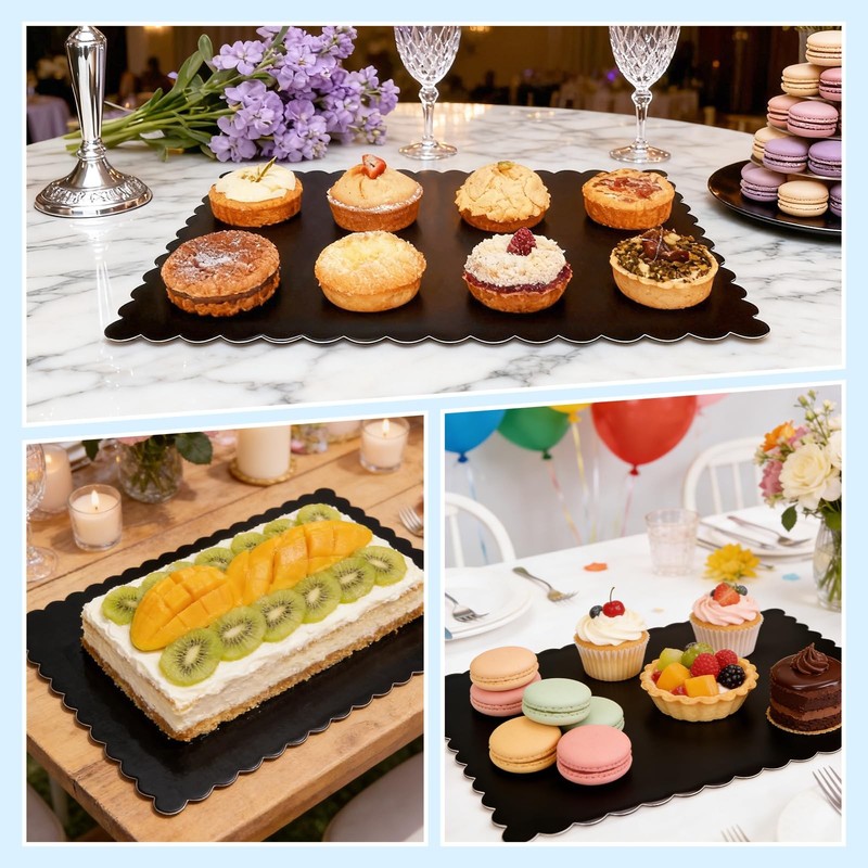 8 Pack 14 x 10 Inch Greaseproof Rectangle Cake Boards, Black Cardboard Cake B... gallery