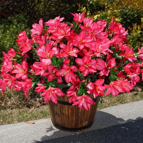 Artificial Flowers for Outdoors Outside Summer Decoration, 3 Bundles Hotpink gallery