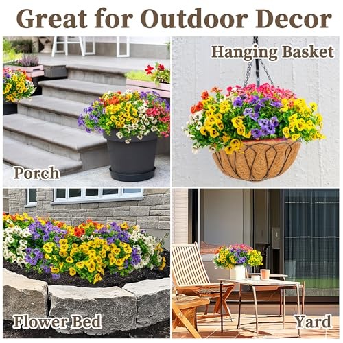 20 Bundles Artificial Fake Pansy Flowers for Outdoor - Yellow, 20 PCS 5 Colors gallery