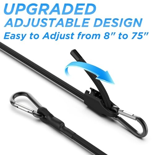 Set of 4 Adjustable Bungee Cords with Carabiner Hooks, 72 Inch, Adjustable gallery