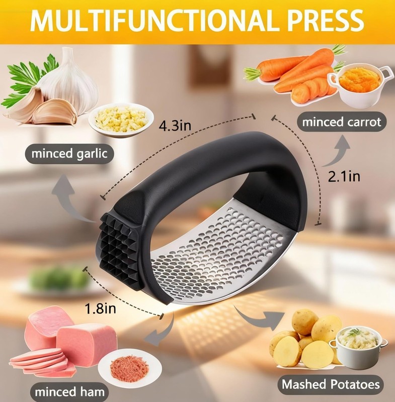 Garlic Press Equipped with Soft Ergonomic Handle, Easy to Crush Garlic, Black gallery