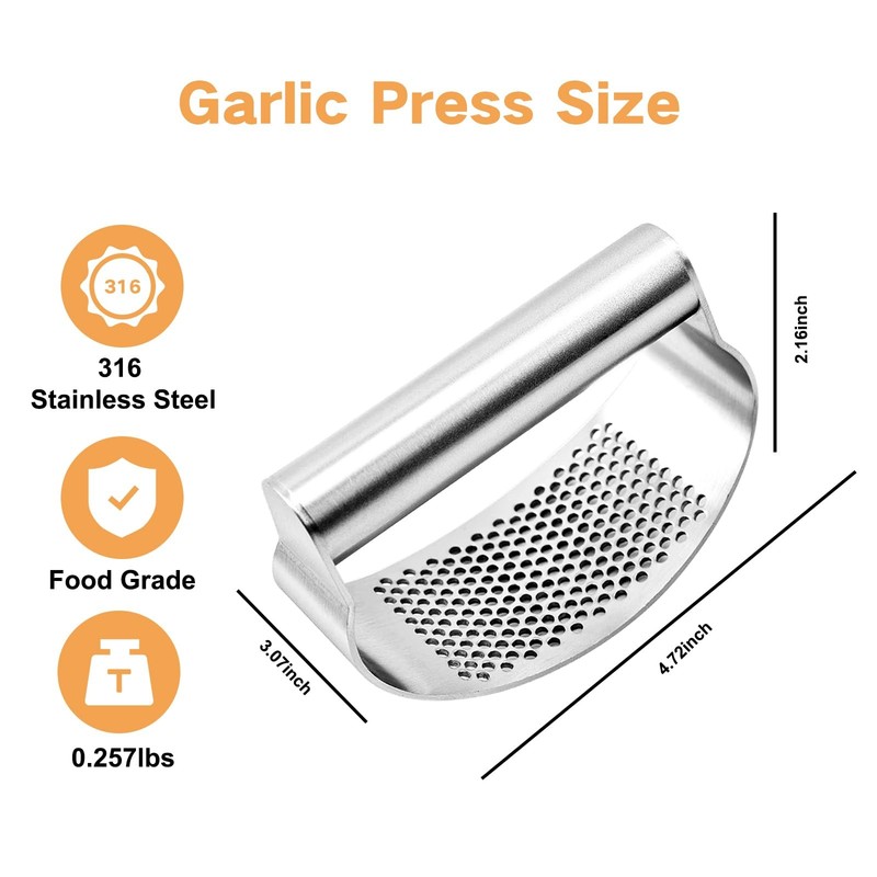 316 Stainless Steel Garlic Press Rocker, Ergonomic Large, Silver gallery