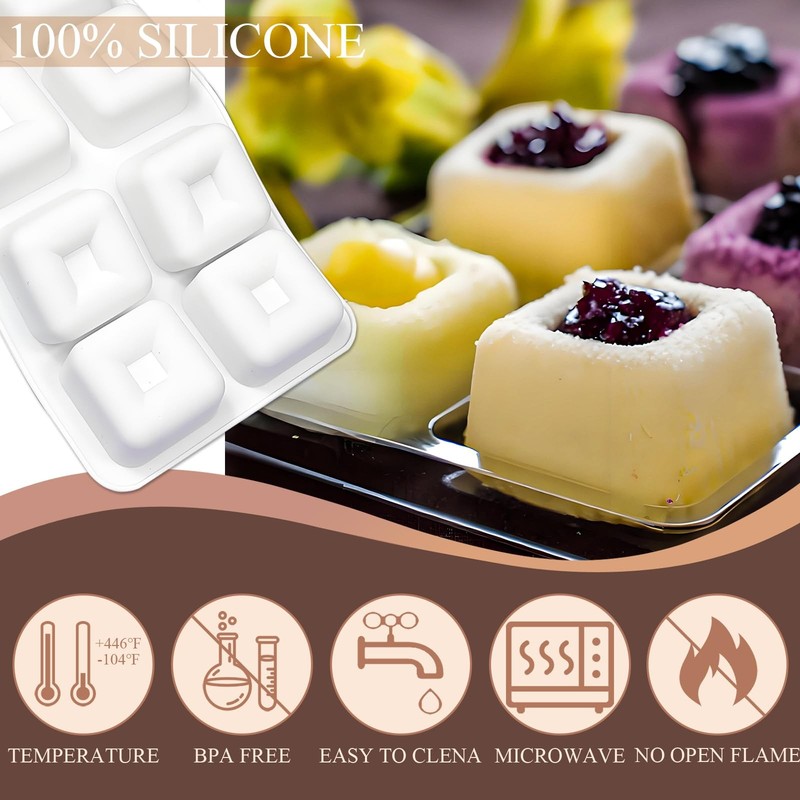 Chocolate Square Silicone Molds for Baking, Savarin Pan Mousse Cupcake 2 Pack... gallery