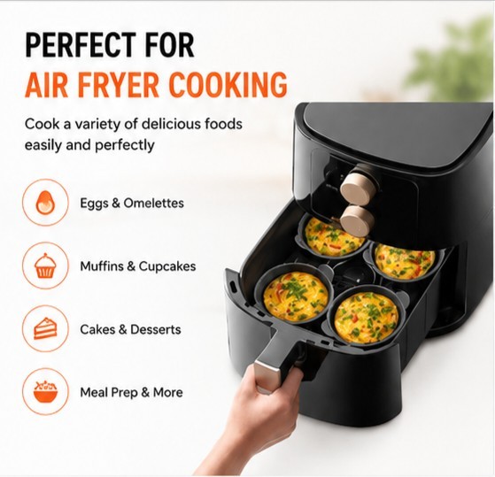 6 Pack Silicone Air Fryer Baking Cups Non-Stick BPA Free Black 3.35in gallery