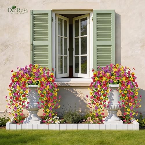 UV Resistant Artificial Hanging Flowers for Outdoors, 2Pcs Silk Fake Dasiy gallery