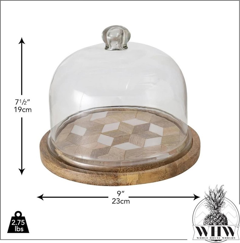 Geometric Cake Tray, Dome, Server, Dessert, Snacks, Cheese Glass , 9 D x 7.5 H gallery