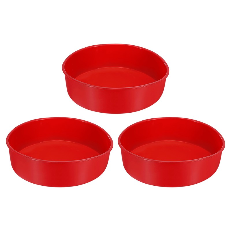 3 Pcs Round Cake Pans 7.8″ Silicone Cake Mould for Cupcakes Bread, Red