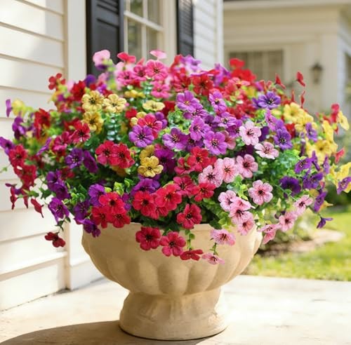 Artificial Flowers for Outdoors, Fake Faux Plants Outside 12 Mix 6color