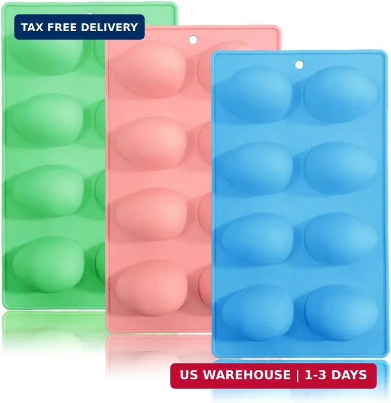3 Pack 3D Easter Egg Silicone Molds, 8 Cavity Egg Shape Non-stick Baking Mold…
