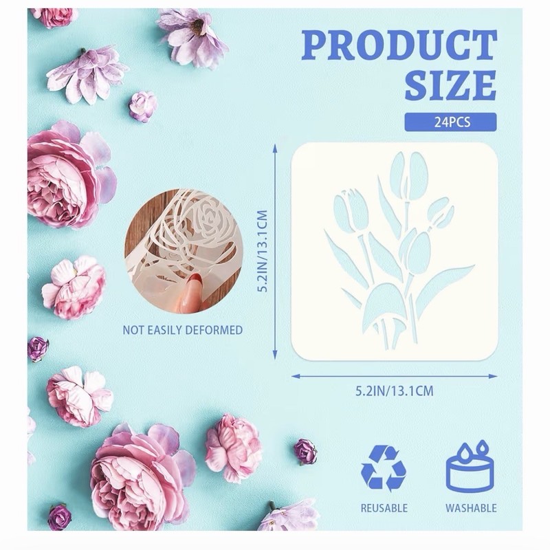 20Pcs Floral Cake Stencils Flower Cookie Decorating Stencil Set Baking Art DIY gallery