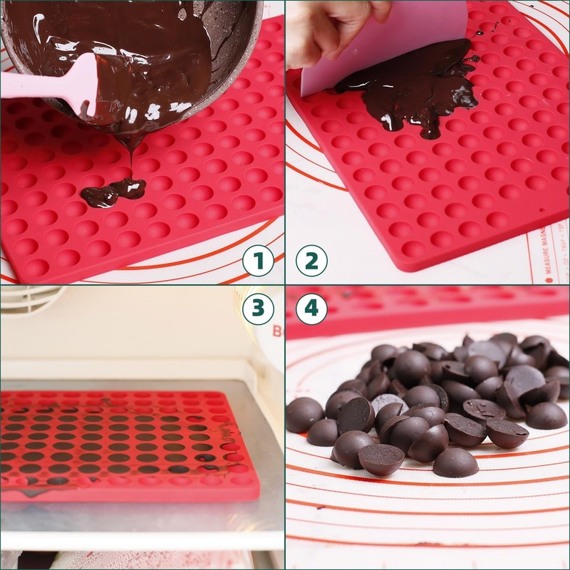 Semi Sphere Silicone Mold, 148 Holes For Chocolate Chip Cookie Treat, Red gallery
