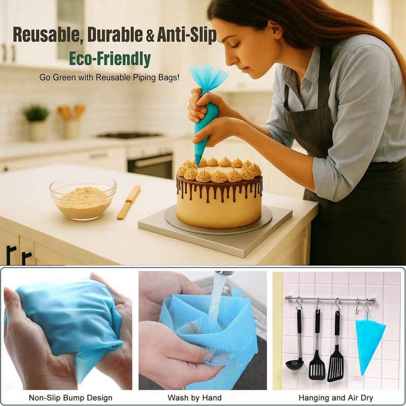 Piping Bags and Tips Set, Reusable Cake Decorating Supplies with 2 Reusable Bags gallery