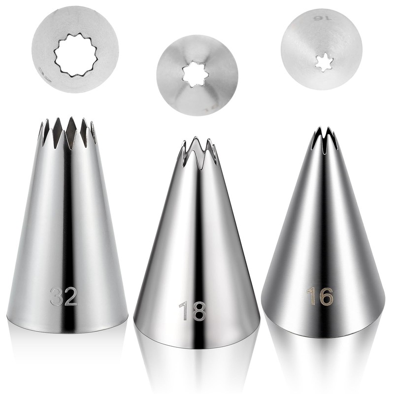 3 Pieces #16#18#32 Cake Piping Tip Open Star Icing Tip Seamless Icing Tips St…