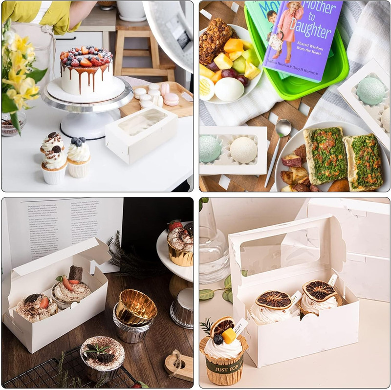 30 Pack White Paper Cupcake Boxes with 2 Cavity Cookie Gift Boxes with Clear Win gallery