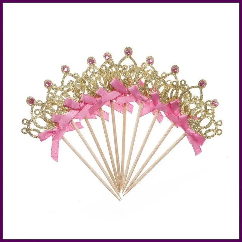 10 piezas de adornos para tartas con coronas doradas y rosas estampadas, para pr