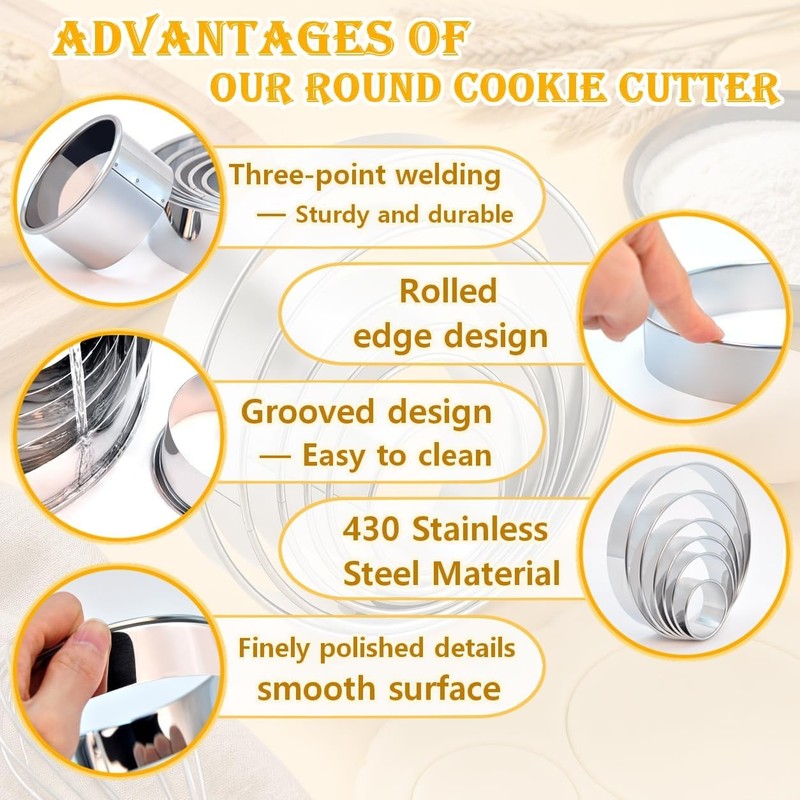 6 PCS Round Cookie Cutters 2 3 3.5 4 5 6 Inch Stainless Steel Biscuit Cutters gallery