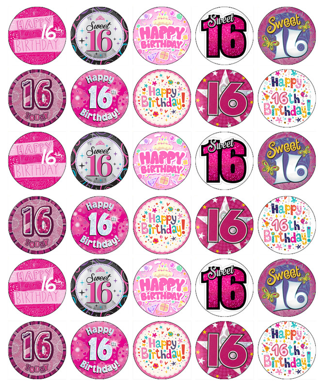 30x 16th Birthday Girl Cupcake Toppers Edible Wafer Paper Fairy Cake Toppers