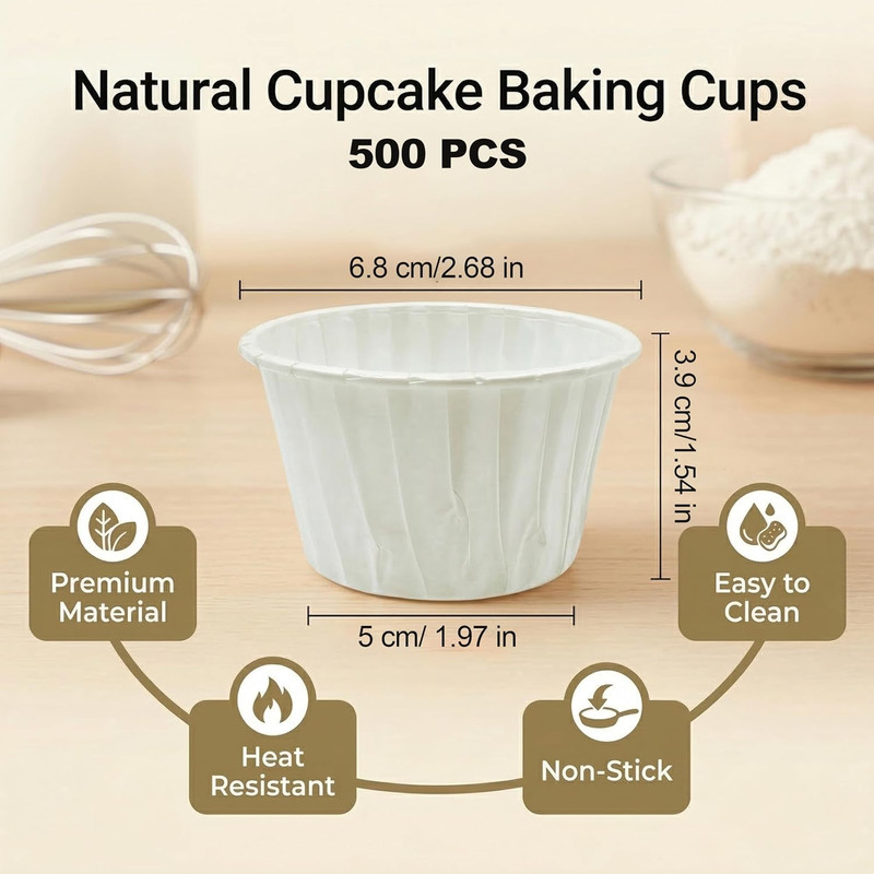 500 Pcs Paper Dessert Cups, 3.5 Oz Cupcake Baking Liners, Parchment Muffin Liner gallery