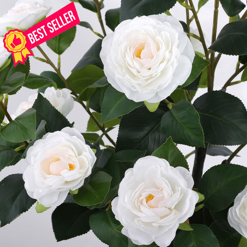 Hananona 2 Pcs Artificial Camellia Trees Faux Plant in Medium, White gallery