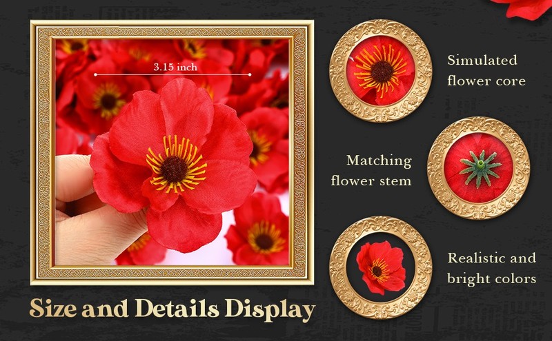 60 Pcs 3.15 Inch Red py Flowers Veterans Day Artificial py gallery