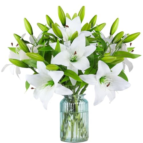 Pcs Artificial Lily Easter Lily Flowers for Easter Flowers Fake Tiger 9 White