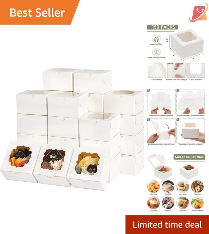 150 Count White Cookie Gift Boxes with Window – Ideal for Treats & Party Favors