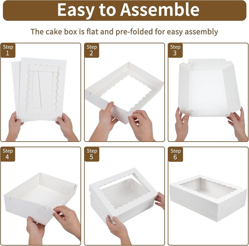 10pcs 14x10x4in Sheet Cake Boxes White Rectangle Bakery Boxes with Window, fo... gallery