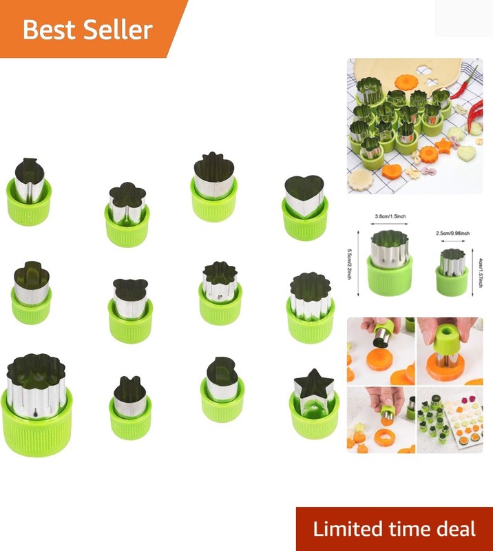 Fun Kids Cooking: 12 Shapes Cookie & Vegetable Cutter Set with Safety Handles