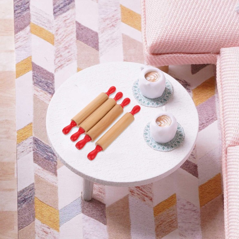 4 Pcs Wood Kids Mini Rolling Pins Dough Roller for Baking Clay Pretend Toy gallery