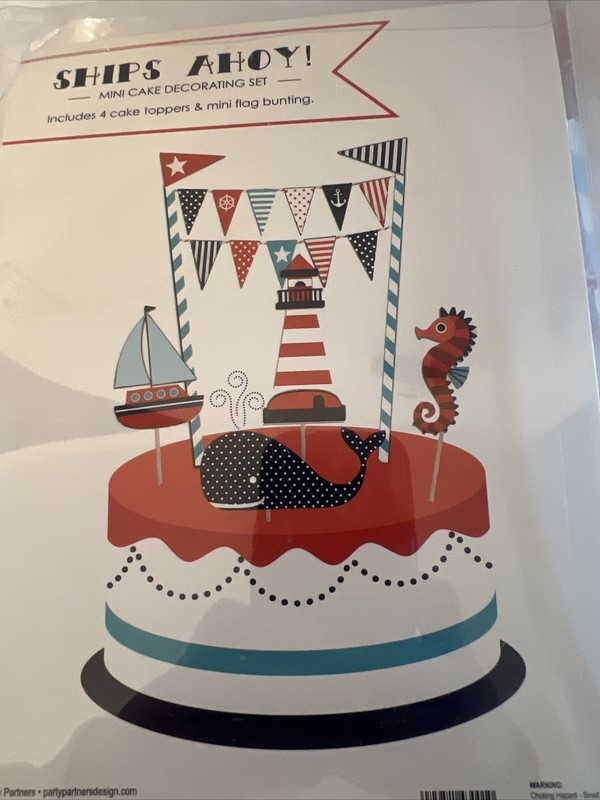 NEW Ships Ahoy Cake Topper Set- Boat, Whale, Flags, Lighthouse Boy Birthday-NEW gallery