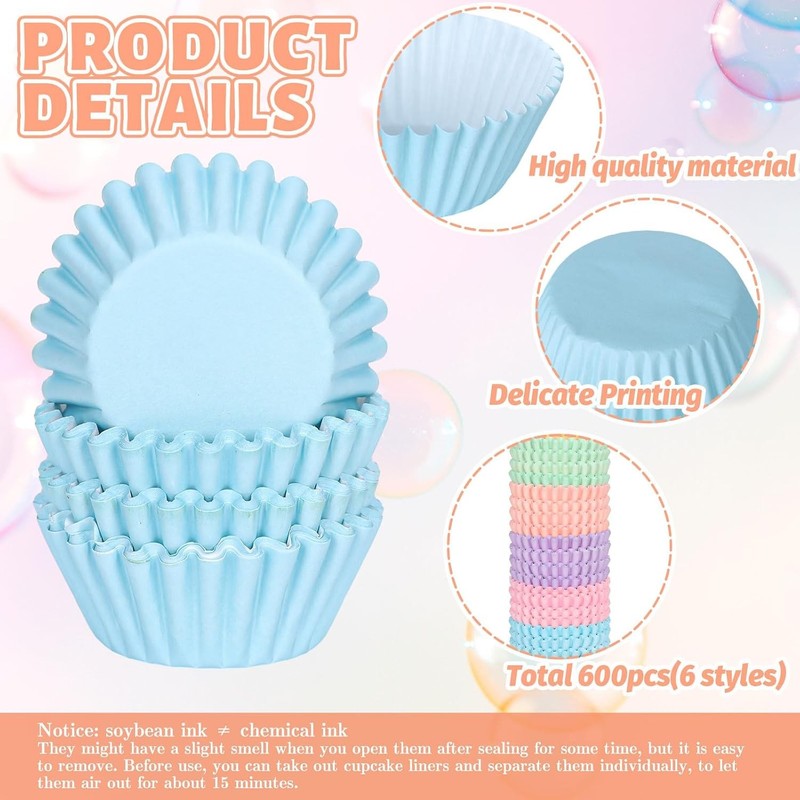 600Pcs Pastel Mini Cupcake Liners Colorful Baking Cups Pink Blue Purple Yellow gallery