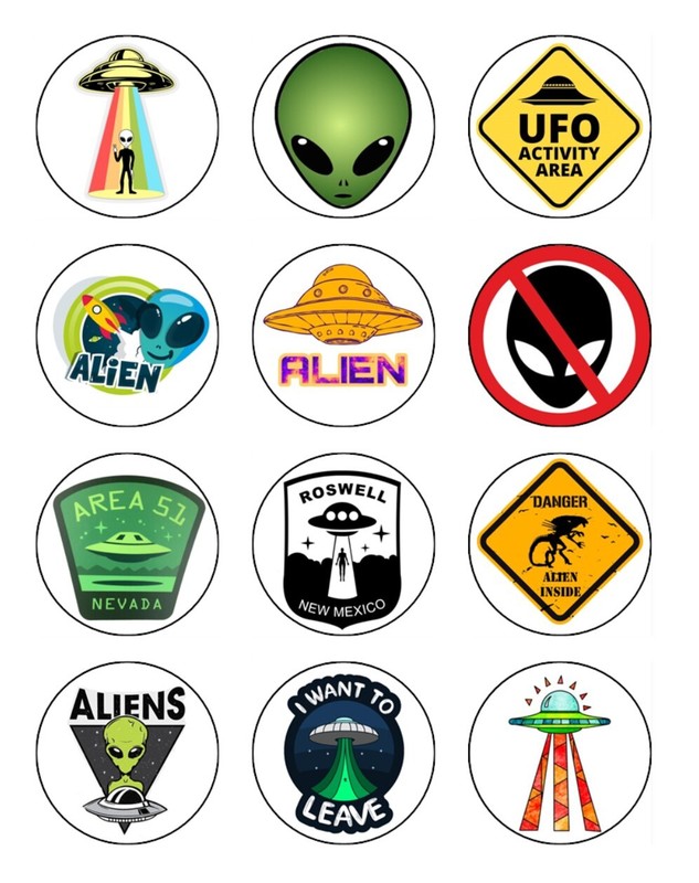 UFO's & Aliens Cupcake Toppers Edible Icing Birthday Cake Decorations (2 Sizes) gallery