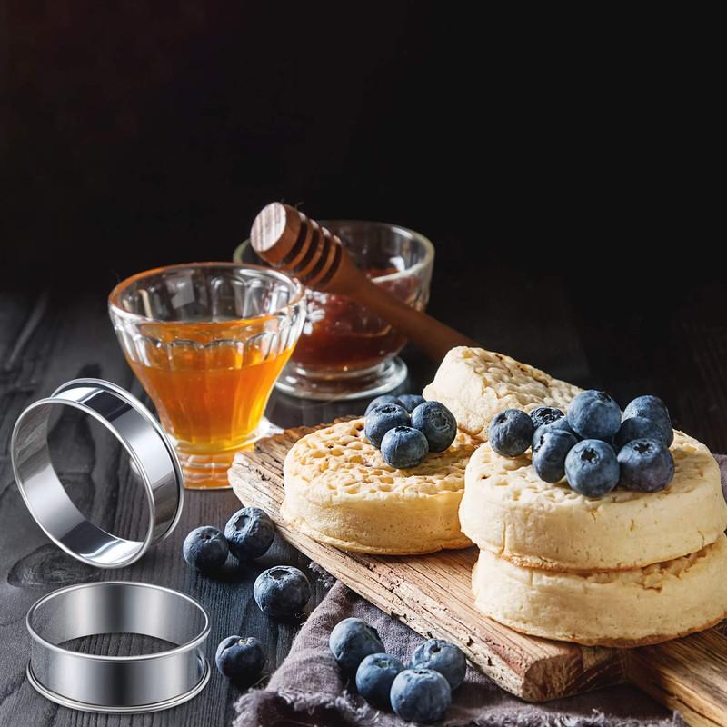 6 Pcs English Muffin Crumpet Rings 3.15 Inch Double Rolled Tart Ring Stainless S gallery