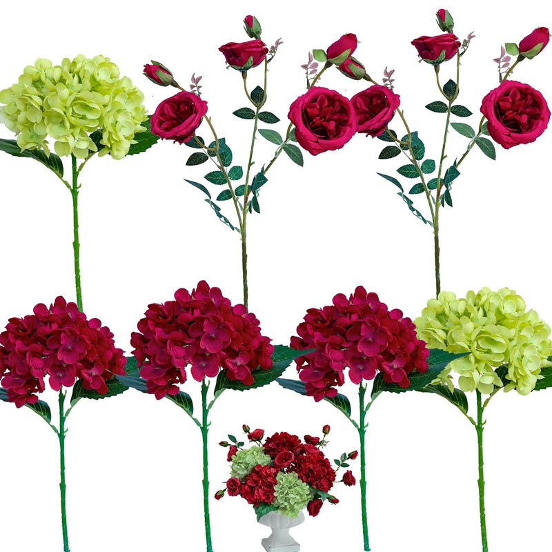 6PCS Premium Red Silk Hydrangea Artificial Flowers Bouquet Wedding Home Decor gallery