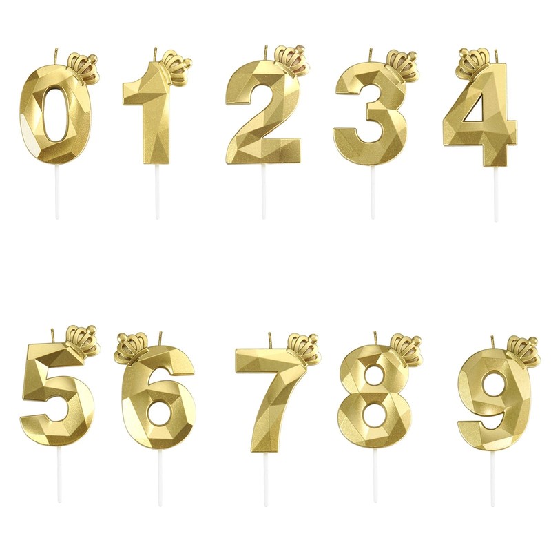 10 pieces of golden crown-style digital birthday candles, cake digital candles