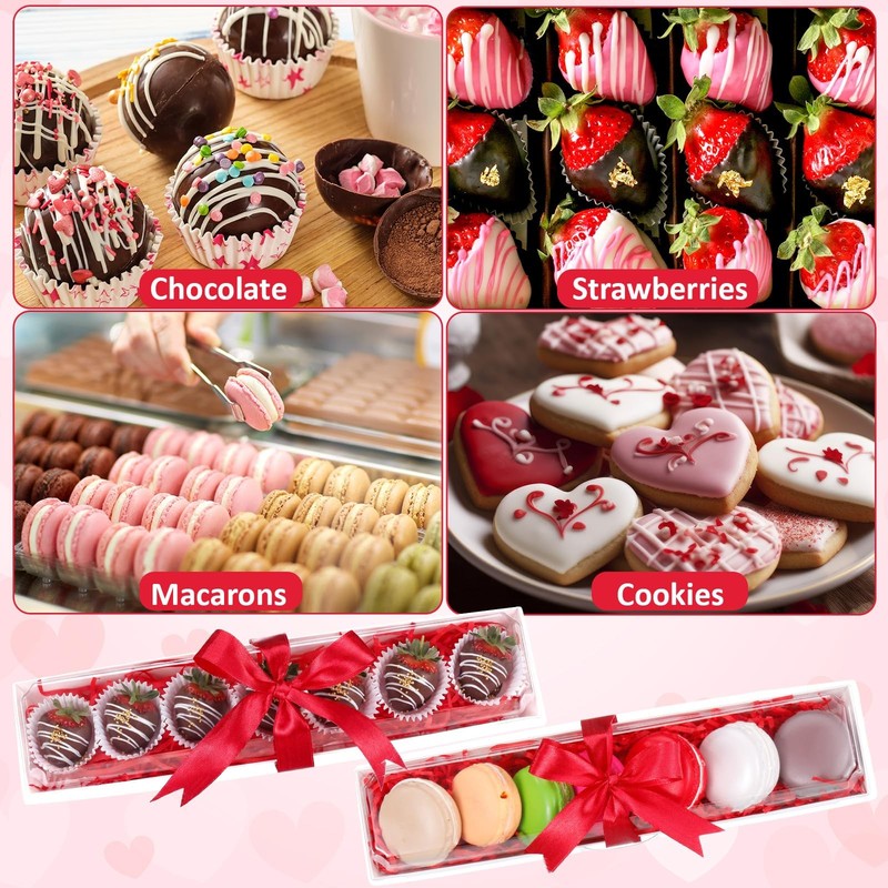Chocolate Strawberry Boxes with Clear Lids Disposable Macaron Boxes with Food... gallery