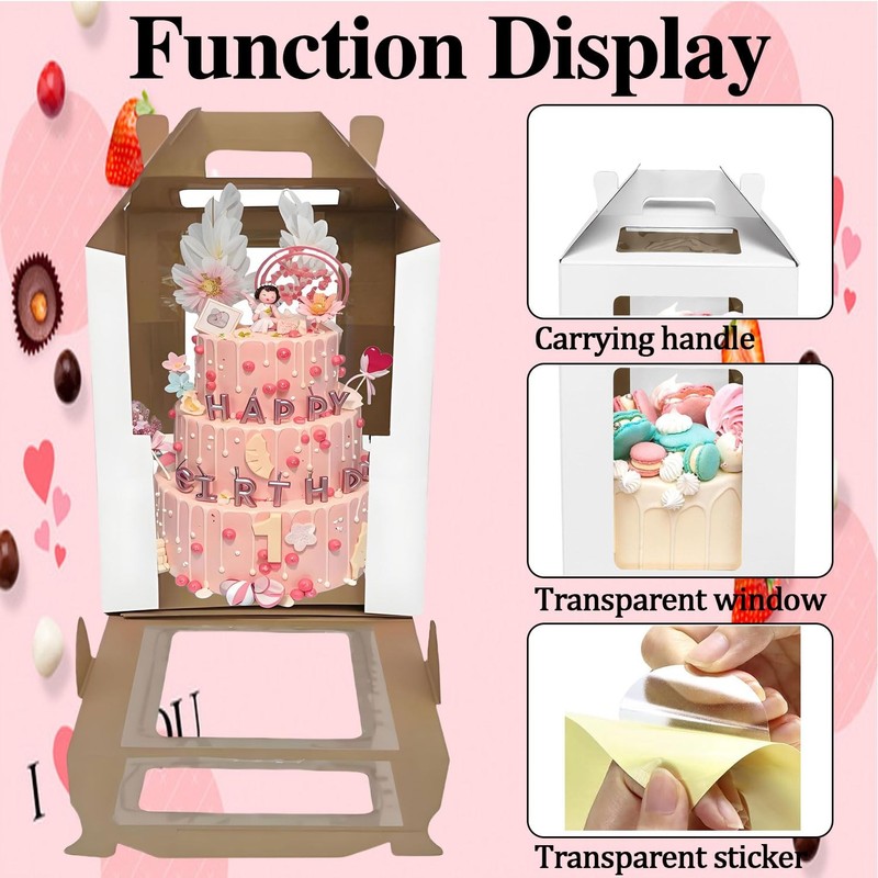 Cake Boxes - 2 Pack Tall Cake Box 12x12x14 Inch Disposable Layer Carrier with... gallery