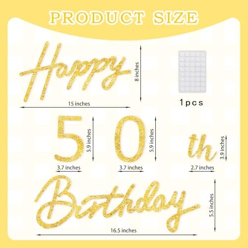 Happy Birthday Sign for Backdrop - Glitter Gold Felt Banner 50th-Glitter Gold gallery