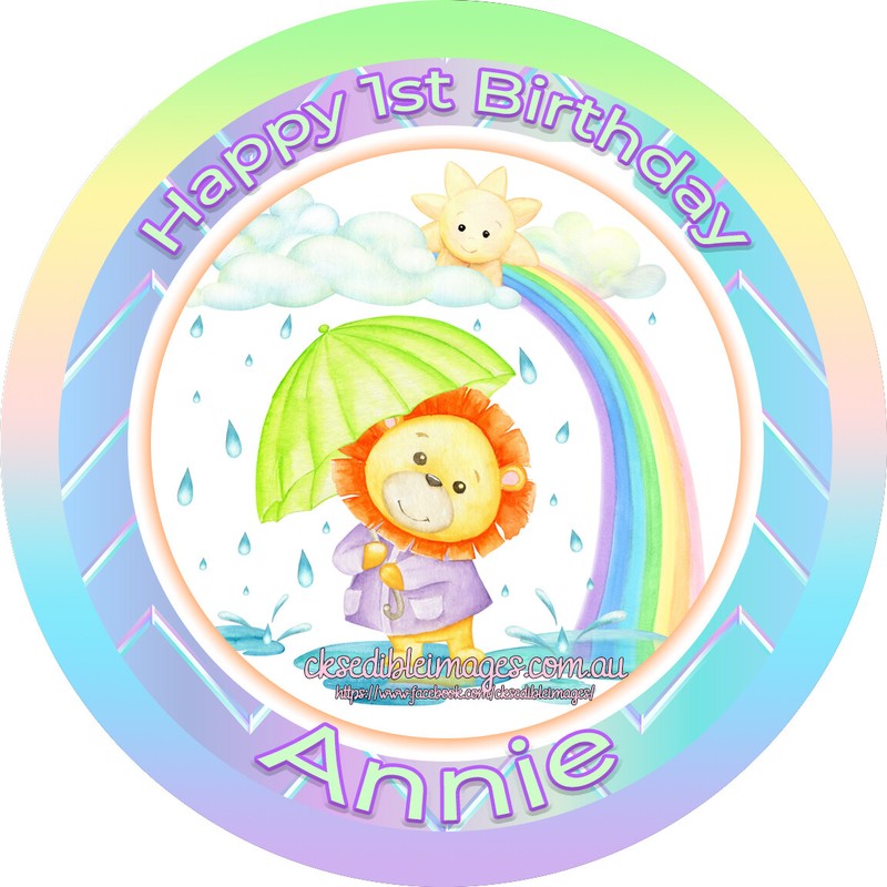 Cute Lion Custom Edible Image Cake Icing Topper 5-8 Inches Diameter
