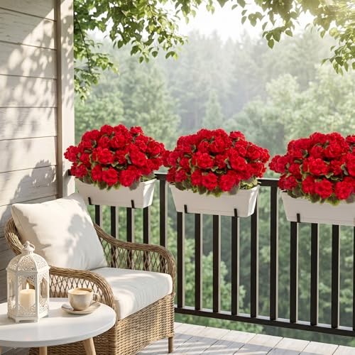 Pcs Artificial Geranium Plant Realistic Silk Flowers for Outside UV 8 Red gallery