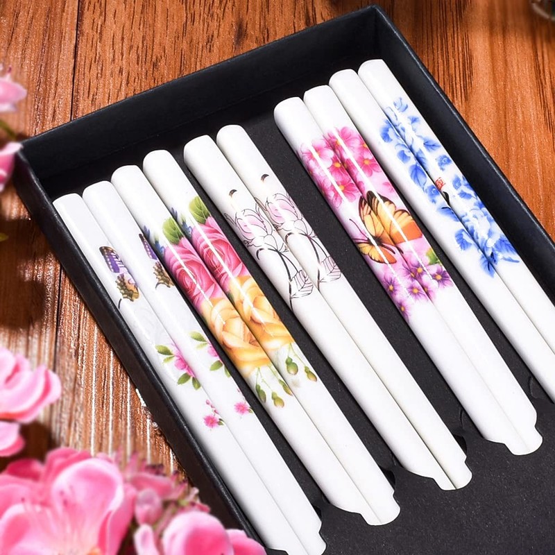 5 Pairs Porcelain Chopsticks, 9.5 Inch High-grade Bone Chopsticks, Reusable D... gallery