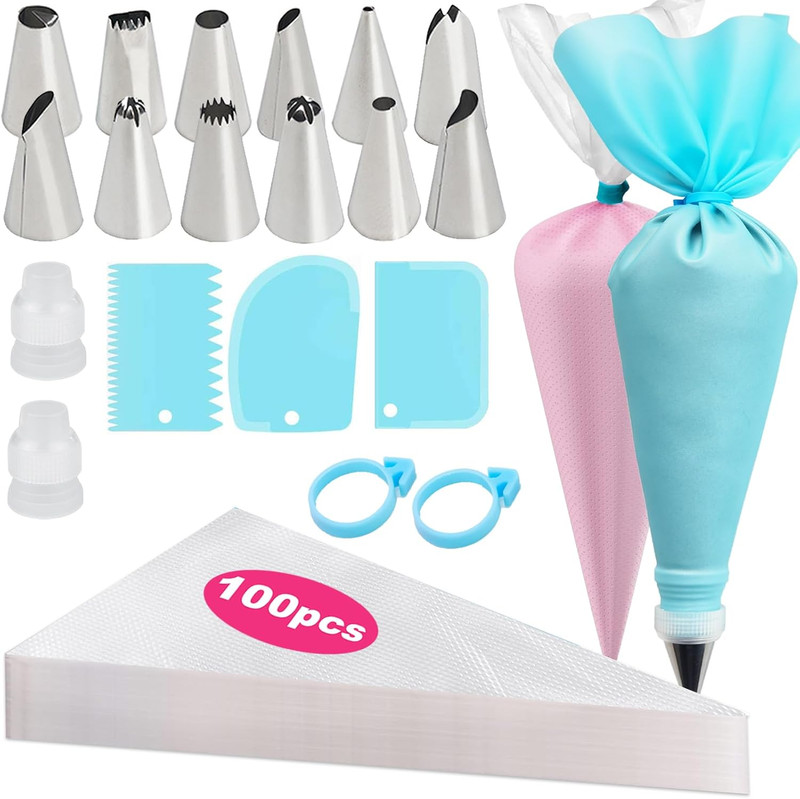 Piping Bags and Tips Set, 120 Pcs Cake Decorating Kit with 100 Disposable Piping gallery