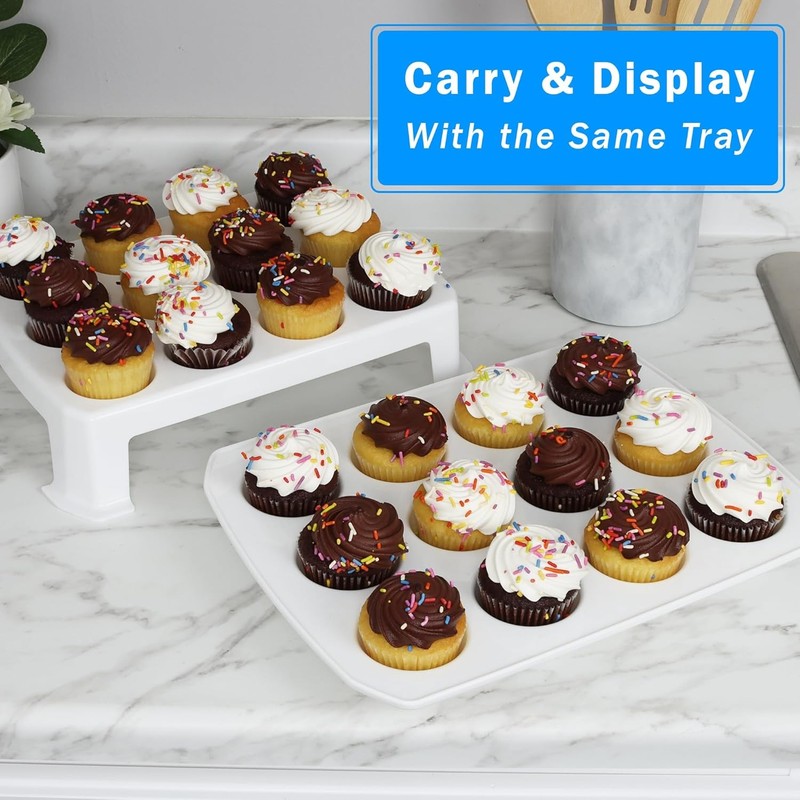 Extra Tall Cupcake Tray 24 with Lid -Spacious 3.5-inch tiered shelf that gallery