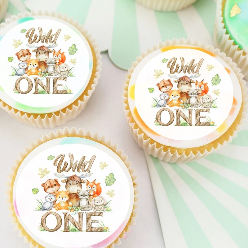 Wild One Jungle Safari Animals Pre-cut Edible Cupcake or Cookie Toppers