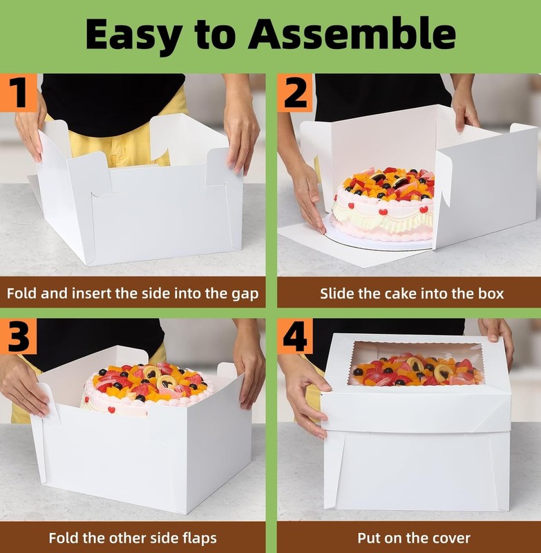 3 Sets Cake Boxes With Window 12x12x10 Inches White Bakery Containers Boards gallery
