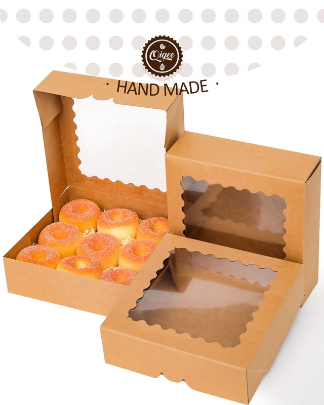 50 Pack 8x8x2.5 Inch Brown Bakery Box With Window AutoPop Up Pie Case gallery
