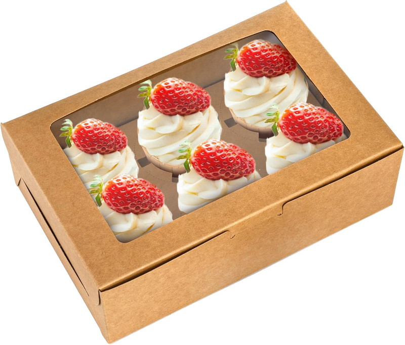 50 Pack Kraft Cupcake Box with Insert and Window Hold 6 Standard Cupcake, Food G gallery