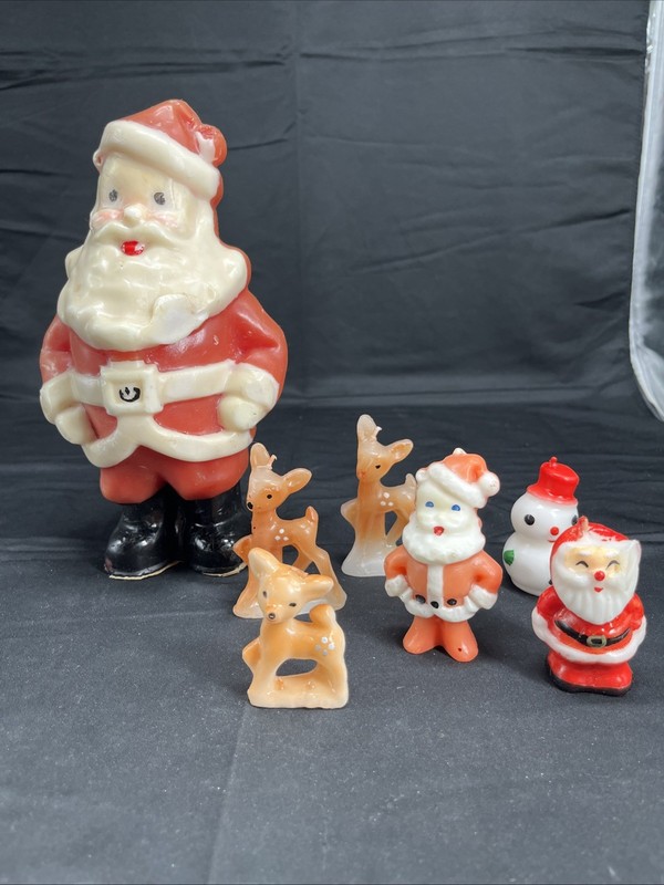 Set of 7 Vintage Hand Dipped Santas Deer Novelty Holiday Candles gallery