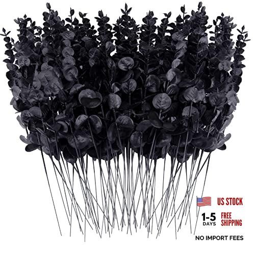 Eucalyptus Stems Artificial Leaves Faux Eucalyptus Stems Branches 72 Pcs Black