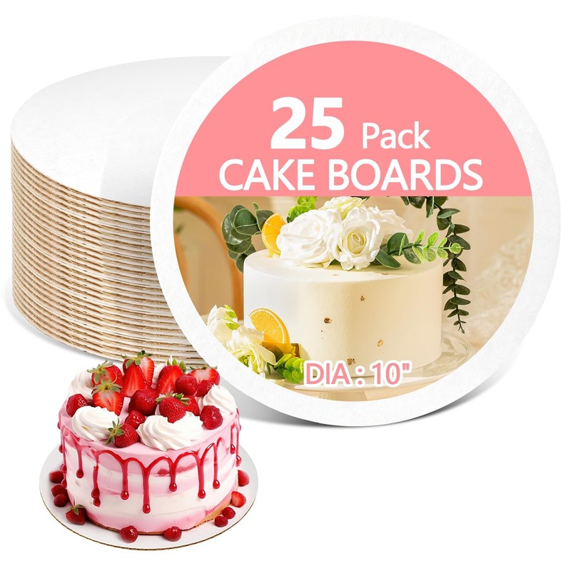 25 PCS Cake Board Circle 10 Inch 2mm Card Drums Plate Base Food Grade Baking